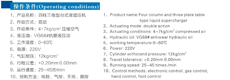 JRIB四柱三板氣液增壓機(jī)操作條件 JRIB四柱三板氣液增壓機(jī)操作條件